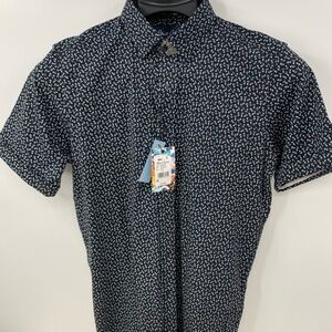 Robert Graham Mens Crossbones Skull Rose Print Tailored Fit Shirt Black Sz S NEW